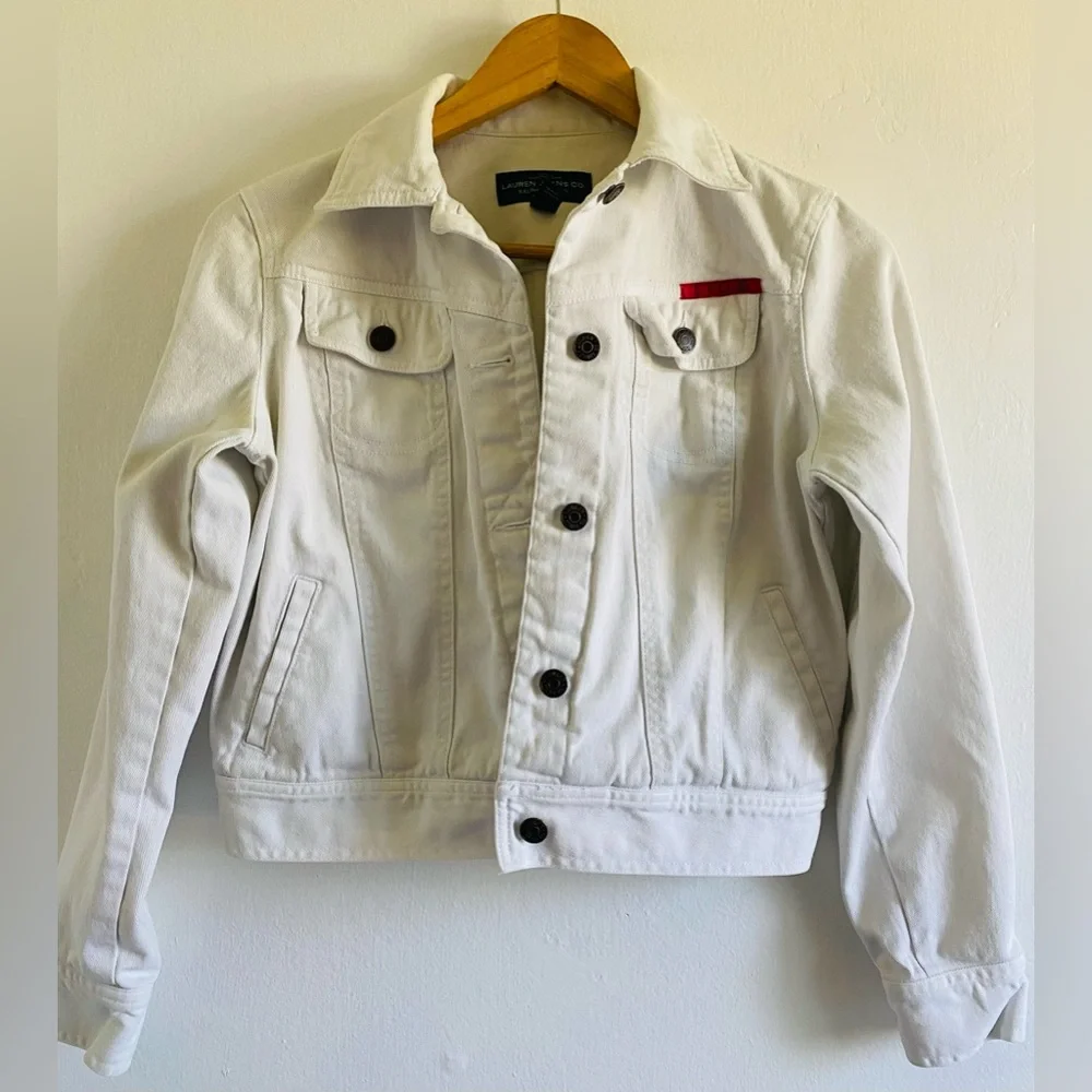 Lauren Jeans Co White Denim Jacket Size Small Petite Vintage Casual - Picture 3 of 11